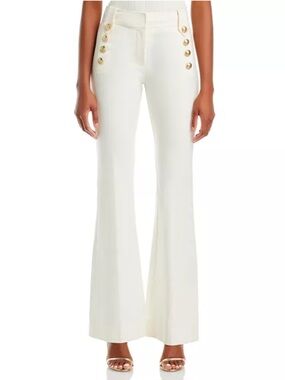 Derek Lam 10 Crosby Robertson Flare Pants White High-Waist Gold Buttons Size 4
